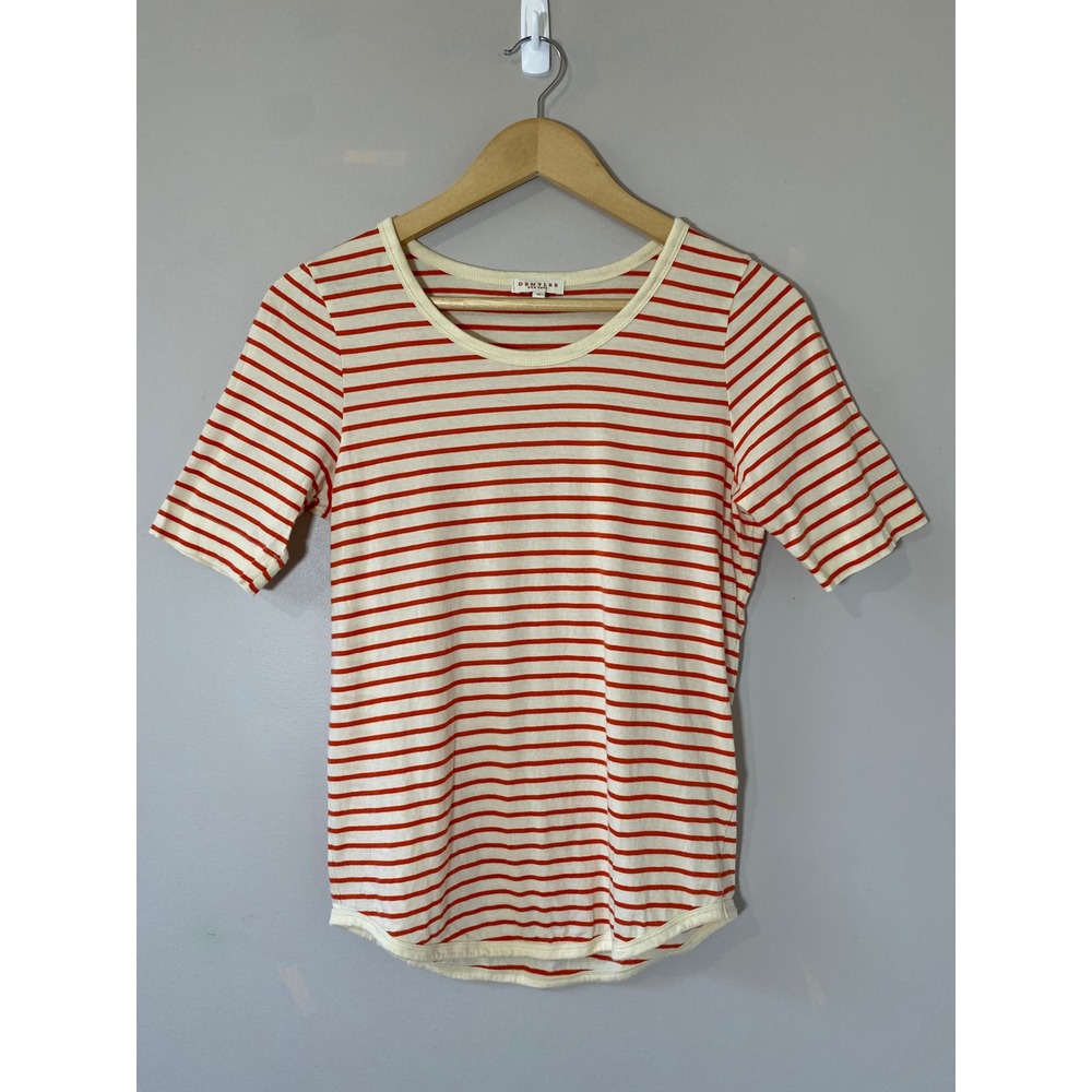 DemyLee New York Womens Striped Cotton Scoop Neck T-Shirt Orange Cream Medium